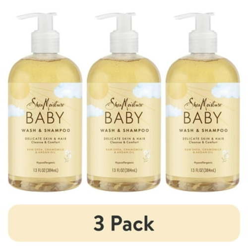 (3 pack) SheaMoisture Raw Shea, Chamomile and Argan Oil Baby Wash and Shampoo, 13 oz