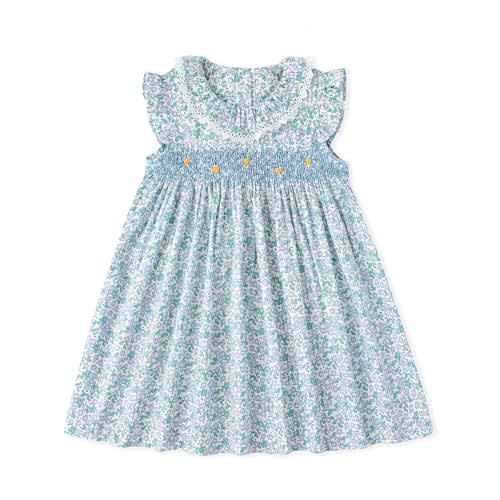 Simplee kids Baby Girls Casual Dress Toddler Smocking Dress Floral Print Sundress for Spring Summer 1-6 Years