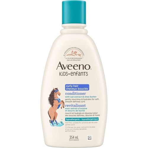 Aveeno Kids Curly Hair Conditioner, Hydrating Conditioner, Kids Curly Hair Products, Oat Extract & Shea Butter, Gentle Scent, 354 mL