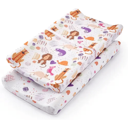 TILLYOU Baby Changing Pad Cover, Changing Table Cover for Girls Boys, Ultra Soft Breathable, 2 Pack Animal Graffiti & dot Printing