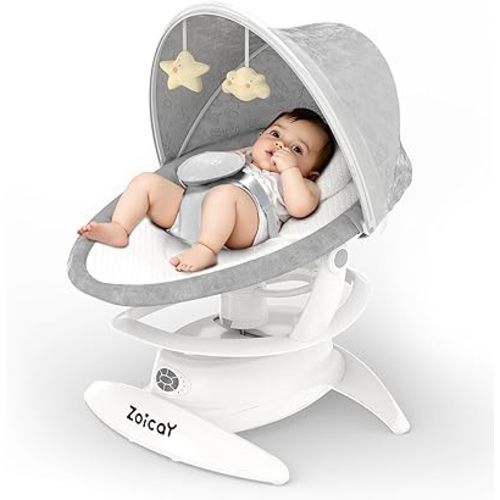 Zoicay 3-in-1 Baby Swing for Infants to Toddler with Motion Detection, Portable Baby Swing & Removable Swing Seat, BT Enabled & 360°Rotating Seat and Manual Remote with 3 Swing Modes & 5-Speeds(White)