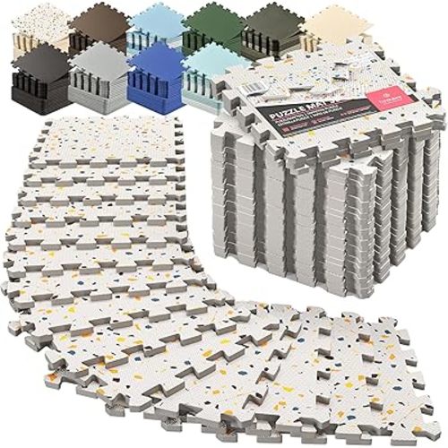 Gym Flooring Set - Interlocking EVA Soft Foam Floor Mat, 18 Pieces Puzzle Rubber Tiles Protective Ground Surface Protection, Play Workout Exercise Mats Underlay Matting Sports Pool Home Fitness Garage