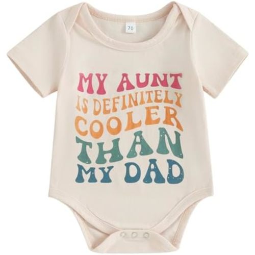 Canis Infant Newborn Baby Boy Girl Funny Auntie Bodysuit Romper Short Sleeve Letters Print Jumpsuit