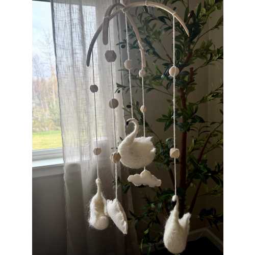 Swans and cloud handmade baby molile felt mobile vintage swan baby mobile