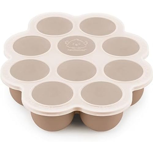 Silicone Baby Food Freezer Tray with Clip-on Lid - 2oz x 10 Pods Baby Food Silicone Freezer Molds, Breast Milk Freezer Tray, Dishwasher, Microwave, BPA-Free Baby Food Storage Tray (Chai Latte)