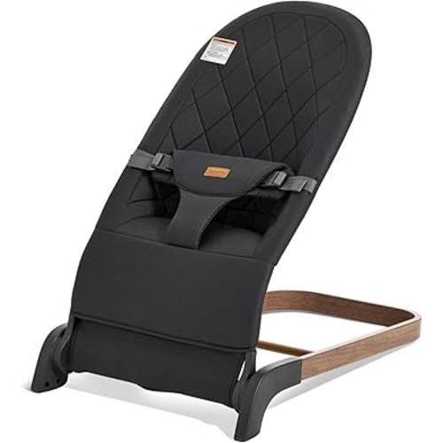 Foldable Baby Bouncer, Baby Seat with 3 Adjustable Heights, Portable Newborn Rocker, Ergonomic Bouncy Seat for Natural Bounce, Bouncer for Babies 0-6 Months, Soft Cotton (Charcoal Gray)