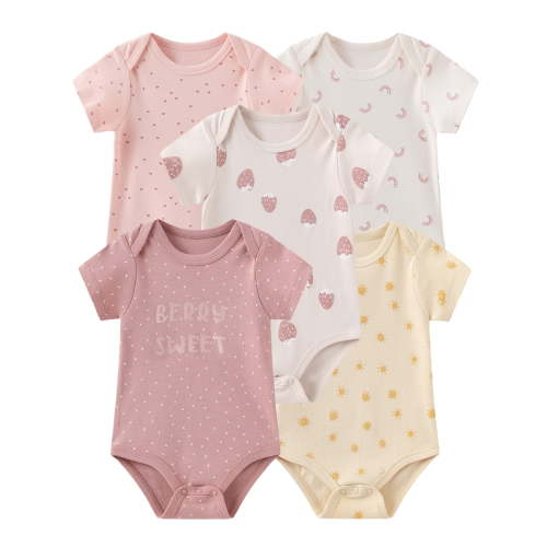 Zavbaby Baby Boy Girl Cotton Short Sleeve Bodysuits,5-Pack,Sizes 0-12M