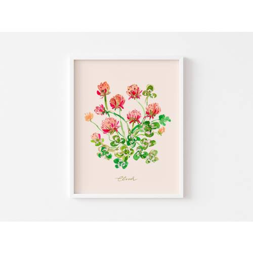 Clover Watercolor Art Print. Four Leaf Clover Art. Clover Print. Wildflower Art Print. Shamrock. Flower Art. Floral Wall Decor Botanical Art