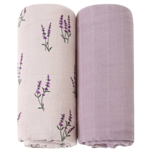 LifeTree Baby Swaddle Blankets Girls, Organic Muslin Swaddle Blankets Unisex Swaddling Wrap Receiving Blanket for Newborn, Organic Cotton, Large 47 x 47 inches, Lavender & Mauve