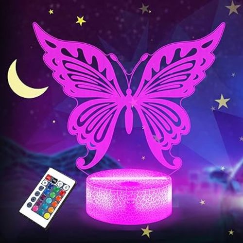 Butterfly Night Light, Butterfly Gifts for Kids Girls, Animal LED 3D Lamp Illusion with Remote Control 16 Colors Changing + Timer + Dim Function…