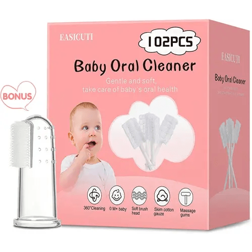 102PCS Baby Tongue Cleaner,Baby Oral Cleaner Newborn Baby Toothbrush,Disposable Infant Toothbrush Clean Baby Mouth,Gauze Gum Cleaner Stick Dental Care for 0-36 Month Baby+1 Finger Toothbrush with Case