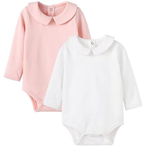 pureborn Baby Romper Bodysuits 2-Pack Unisex Soft Cotton One-Piece Outfit for Infant Boys Girls 0-24 Months