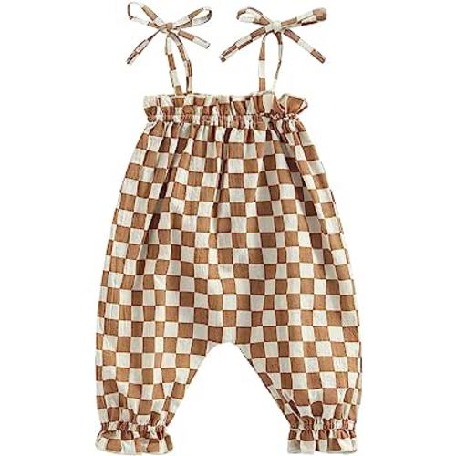 6-12 Months: Baby Girls Checkerboard Plaid Jumpsuit One Piece Sleeveless Strap Romper Jumpsuit Harem Pant Summer Outfits: Clothing, Shoes & Jewelry