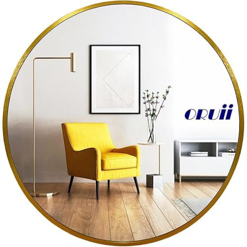 Gold Round Mirror, Gold Round Mirror 24 inch, Circle Wall Mirrors Metal Frame, Golden Circular Mirrors for Wall, Living Room, Bathroom, Entryway, Vanity, Hallway.