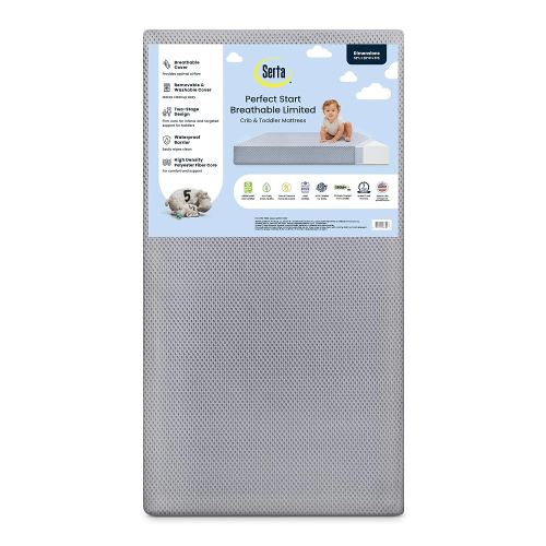 Serta Perfect Start Breathable Limited Two -Stage Crib Mattress and Toddler Mattress - Breathable Cover and Fiber Core, Machine Washable Cover, Waterproof, 7 Year Warranty, Made in USA