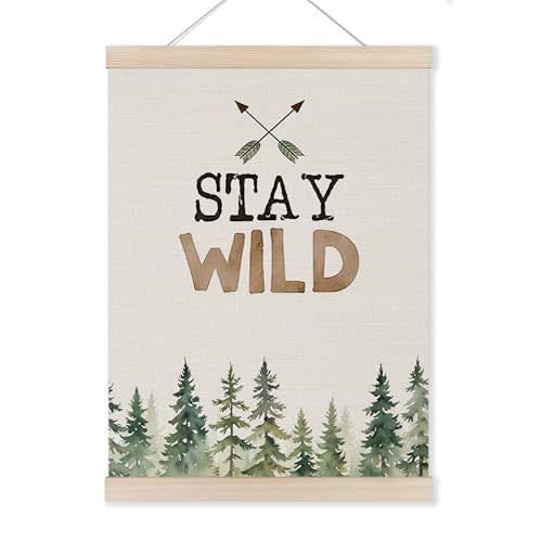 HUGANE Hunting Wall Decor, Stay Wild Woodland Wall Art Poster, Hunting Nursery Decor, Woodland Nursery Wall Decor, Forest Nursery Wall Decor for Boys Room Nursery Room, 12x16 Inches