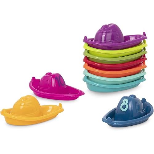 Battat – 10 Bath Boats – Numbered & Stackable Bathtime Toys – Floating Toy Boats for The Bath, Pool, Beach – Educational Toys – 6 Months + – Stackin’ Boats