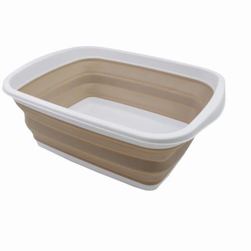 SAMMART 10L (2.6 Gallons) Collapsible Tub - Foldable Dish Tub, White/Latte