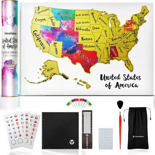 Scratch Off Map of United States, 12x17 inch Travel Map, United States Map for Traveling with 25 Unique Accessories, Colorful Scratch Map, Travel Map Scratch Off, Gift for Travelers