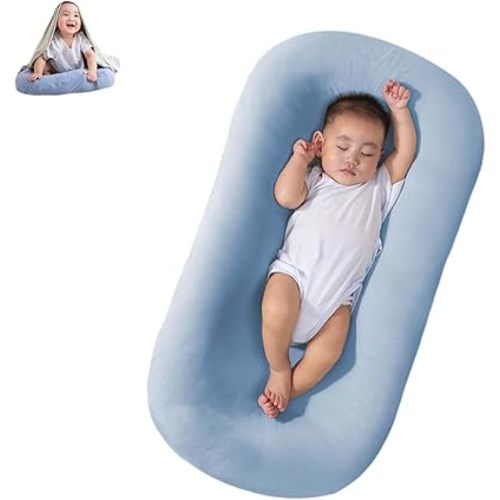 Baby Lounger Pillow Soft Organic Cotton Breathable Lounger for 0-18 Months, Newborn Lounger for Baby, Baby Lounger for Newborn (Blue, 0-8Months)