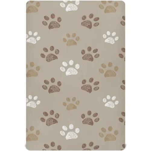 Fitted Crib Sheets Brown Dog Paws Stretchy Portable Playard Sheets for Baby Toddler, Breathable Soft Mini Crib Mattress 52 x 28 in for Boys and Girls