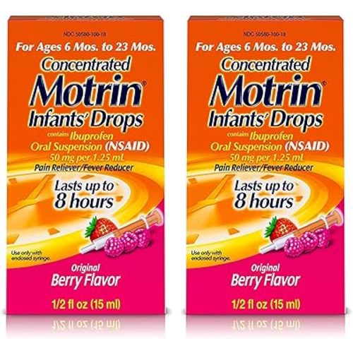 Motrin Infants Concentrated Drops, Fever Reducer, Ibuprofen, Berry Flavored.5 Oz (Pack of 2)