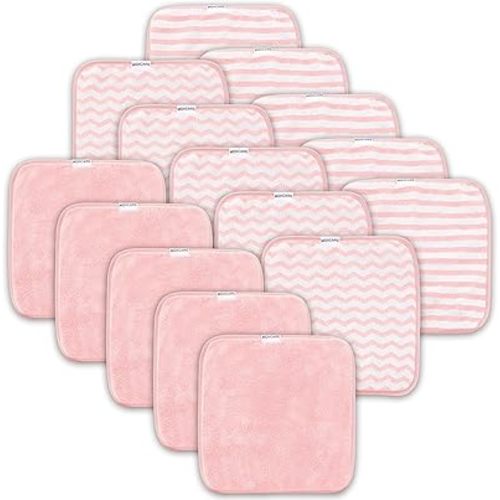 15 Pack Baby Washcloths - Super Soft Absorbent Wash Cloths for Boy and Girl, Newborn Essentials Baby Clothes, Gentle on Sensitive Skin for Face and Body, 10" by 10", Pink