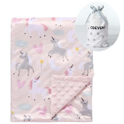 CREVENT Girls Pink Unicorn Minky Baby Receiving Blanket, 40"x30"