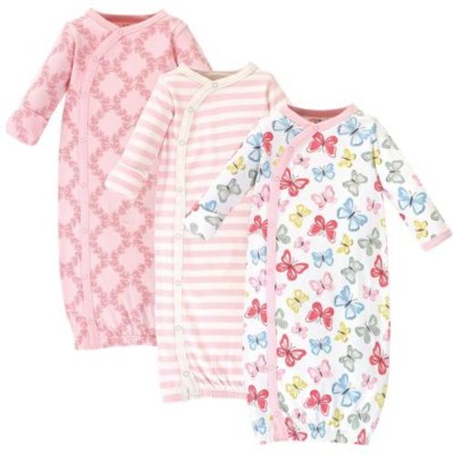 Touched by Nature Baby Girls Organic Cotton Side-Closure Snap Long-Sleeve Gowns 3pk, Butterflies, 0-6 Months