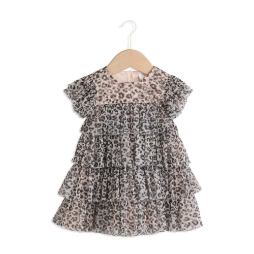 Leopard Print Ruffle Mesh Dress