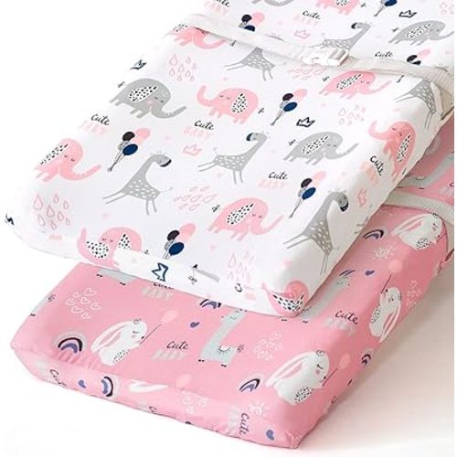 BROLEX Fundas para cambiadores para bebé: niños y niñas, ultra elásticas, suaves, paquete de 2 conejos elefantes