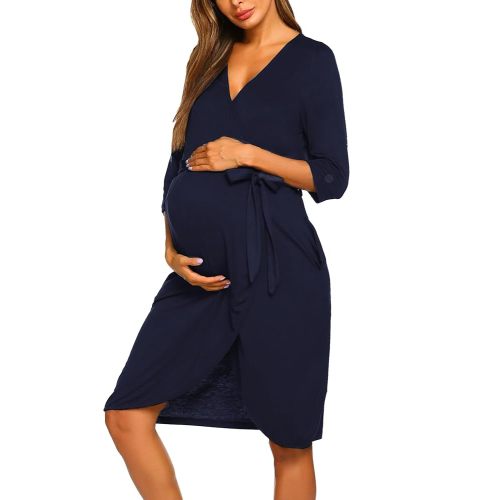 Ekouaer Maternity Robe Nursing Robes for Hospital Labor Delivery V Neck Pregnancy Bathrobe Womens Postpartum Nightgown