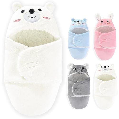 Swaddles for Newborns,White Bear Personalized Baby Sleep Sack,Infant Arms Up Cute Plush Receiving Blanket 0-6 Months,Transitional Blankets for Baby Girl Boy– Warm, Comfortable