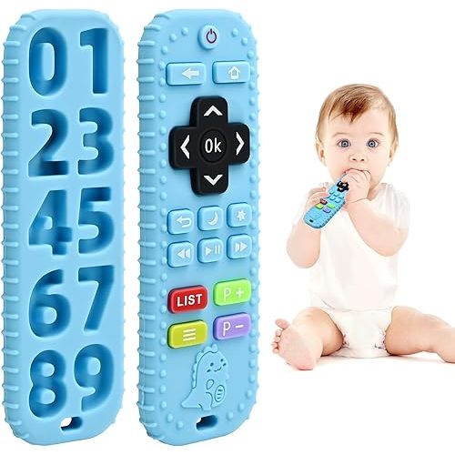 Teething Baby Toys 3-6 Months, Soft Silicone Remote Control Teethers Toys for Babies 6 to 12 Months Essentials, Teething Infant Toys Chew Set for Newborn Boys Girls Baby Shower Gifts, Blue