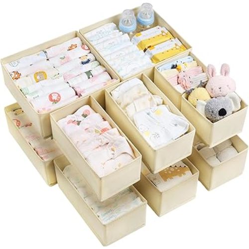Vtopmart 12 Pack Baby Clothes Organizer, Dresser Drawer Organizer for Baby Clothing, Foldable Fabric Closet Drawer Storage Bins, Nursery Dresser Dividers for Bra, Socks, Ties, Scarf