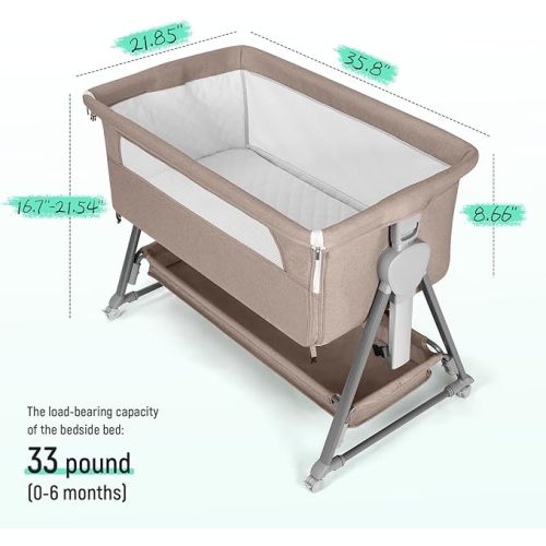 Cowiewie Baby Bassinet, Beside Sleeper for Baby Easy Folding Bedside Bassinet with Storage Basket and Wheels to Reduce Mom's Fatigue(Light Brown) - Baby Brown