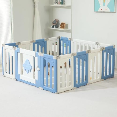 Baby Play Pen - 14 Panels Extra Large Foldable Playpen for Toddlers, UFO Portable Fence, Gate, Yard - Blue