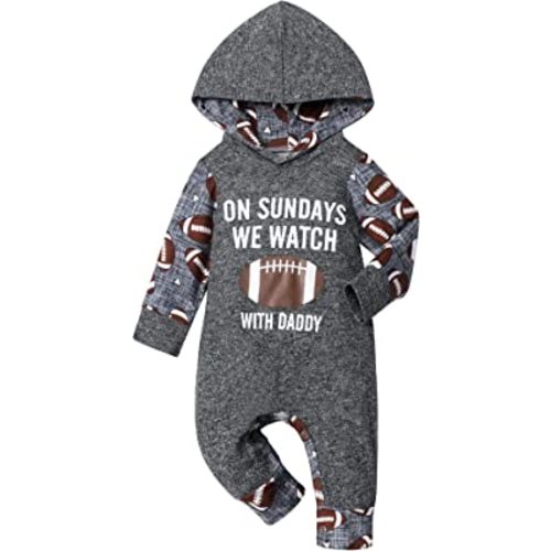 Fommy Baby Boy Clothes, Cute Letter Pattern Print Long Sleeve Hoodie Romper Bodysuits for Baby Outfits
