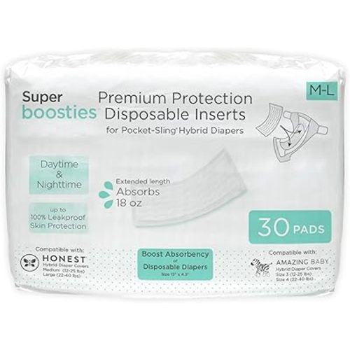 Overnight Diaper Leak Stopper, Super Boosties Disposable Inserts, Use with Pampers Sizes 2-6, Honest Hybrid Diaper Cover Sz Small, Amazing Baby Cover Sz 2, Pocket-Sling Compatible, 4.3x11 in, 96 count