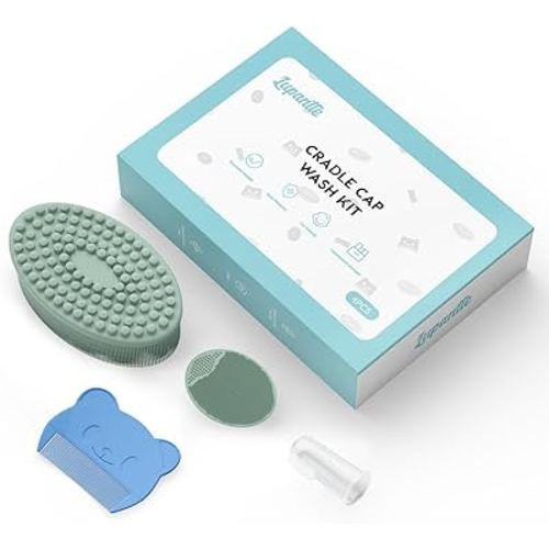 Lupantte Baby Bath Set, Baby Essentials for Dry Skin, Cradle Cap and Eczema, Including Silicone Cap Cradle Brush, Scalp Brush, Silicone Bathing Brush, Baby Finger Toothbrushes