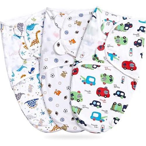 Bubble bear Baby Swaddle Blankets for Baby Boy Girl 0-3 Months,Hypoallergenic Skin-Friendly Swaddle,Cute Little Soccer Ball, Dinosaur, Adjustable Newborn Sleep Sack, 3 Pack