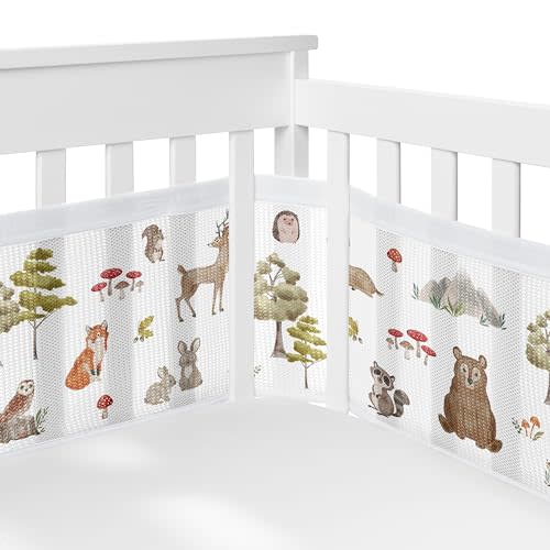 Sweet Jojo Designs + BreathableBaby Woodland Forest Animals Boy Girl Gender Neutral Breathable Mesh Crib Liner Baby and Infant Animal Friends Green Grey Brown Bear Fox Hedgehog Watercolor