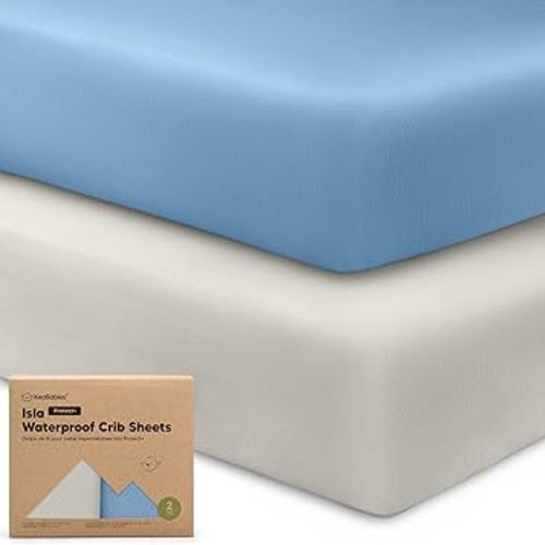 2-Pack Waterproof Crib Sheets Neutral - Bamboo Viscose Fitted Crib Sheet, Waterproof Crib Mattress Protector, Crib Sheets for Boys, Girls, Baby Crib Mattress Sheet, Toddler Bed Sheets (Slate)