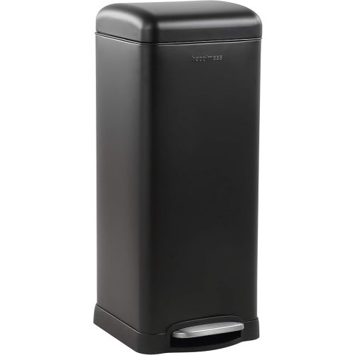 happimess HPM1007B Betty Retro 8-Gallon Step-Open Trash Can with Soft-Close Lid, Fingerprint Resistant, Modern, Minimalistic for Home, Kitchen, Laundry Room, Office, Bedroom, Bathroom, Black
