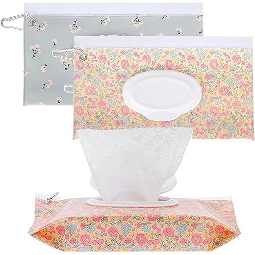 2Packs Baby Wipes Dispenser,refillable baby Wet Wipes Container for travel,Portable Reusable Baby Travel Wipes Holder & Case,Keeps Wipes Fresh Lightweight Wet Wipes Bags Pouch for diaper