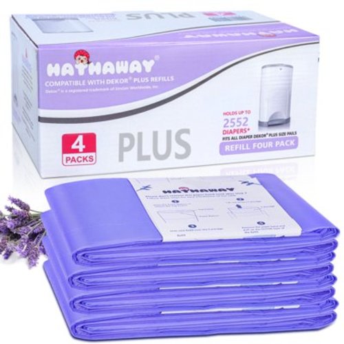 Diaper Pail Refills Increased 12% length Compatible with Dekor Plus Diaper Pails Baby Powder Scent Holds up to 2552 Diapers (4 Pack)