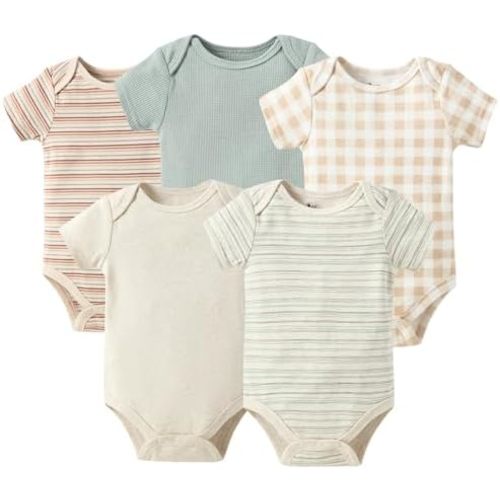 Baby Boy Cotton Short-Sleeve Bodysuit,5 Pack Infant Boy Clothes,0-9 Months Soft Newborn Bodysuits