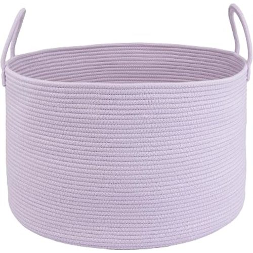 XUANGUO 66L Large Blanket Basket, Round Cotton Rope Basket, Purple