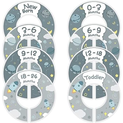 Baby Closet Size Dividers for Clothes Set of 8 Nursery Floral Animal Starry Sky Clothes Organizer by Size/Ages from Newborn to Toddlers Wardrobe Hanger Dividers for Unisex Baby Girls Boys