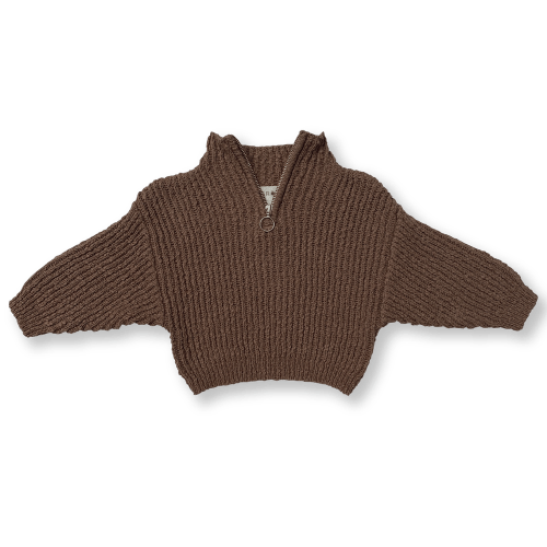 Slub Yarn Knit Zip Pull Over - Clay